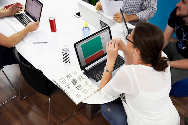 Graphic design workspace with creative tools